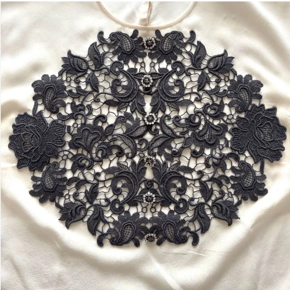 DOLCE & GABBANA Silk Black Lace Appliqué Crystal Embellished Cap Sleeve Blouse - Picture 14 of 17